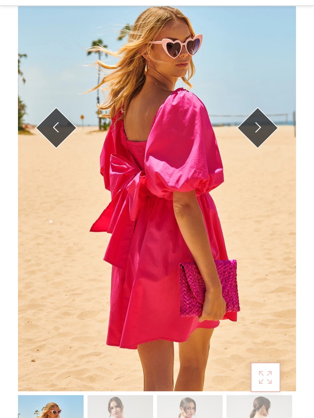 Sugarlips Bright Hot Pink Puff-Sleeve Mini Dress with Bow Back